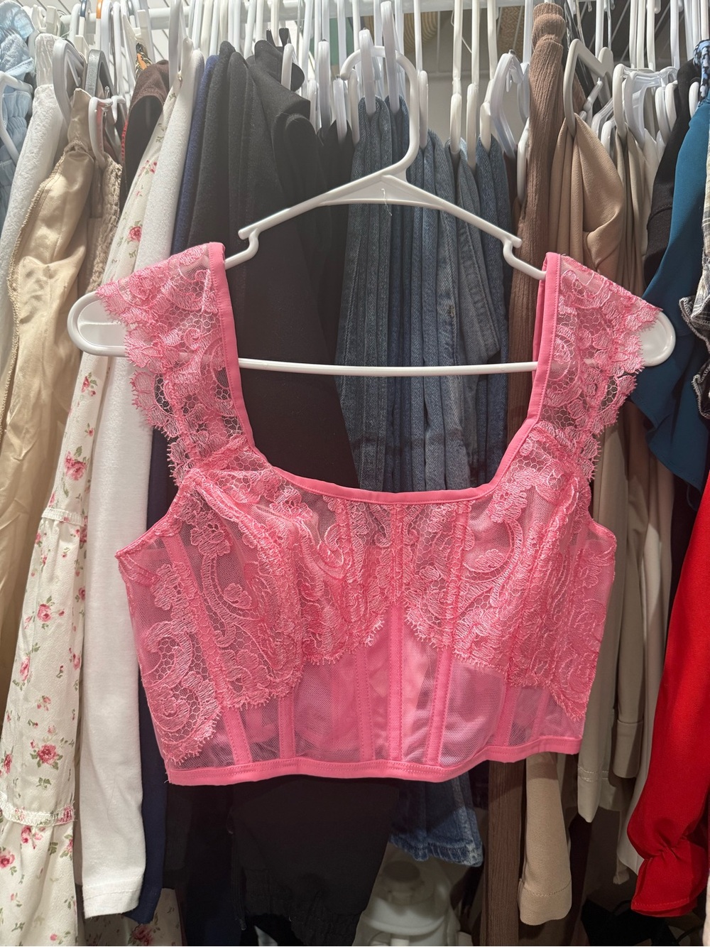 Victoria's Secret Pink Lace Cropped Corset Tank
